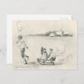 Pencil Sketch Antique Winter Farm Scene Briefkaart (Voorkant / Achterkant)