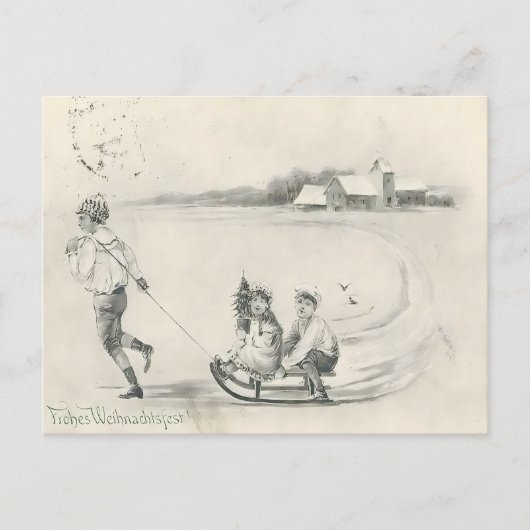 Pencil Sketch Antique Winter Farm Scene Briefkaart (Voorkant)