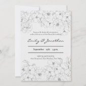 Pencil Sketch Floral | Minimale bruiloft Kaart (Voorkant)