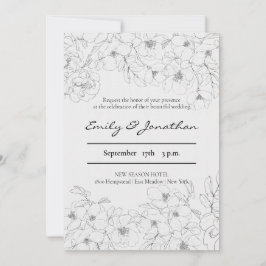 Pencil Sketch Floral | Minimale bruiloft Kaart