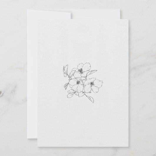 Pencil Sketch Floral | Minimale bruiloft Kaart (Achterkant)