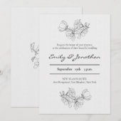 Pencil Sketch Floral | Minimale bruiloft Kaart (Voorkant / Achterkant)