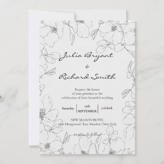 Pencil Sketch Floral | Minimale pony-weddenschap Kaart (Voorkant)