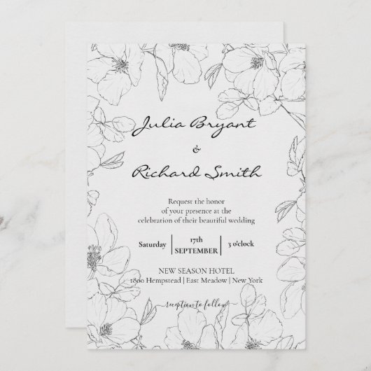 Pencil Sketch Floral | Minimale pony-weddenschap Kaart (Voorkant / Achterkant)