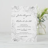 Pencil Sketch Floral | Minimale pony-weddenschap Kaart (Staand voorkant)
