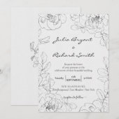 Pencil Sketch Floral | Minimale pony-weddenschap Kaart (Voorkant / Achterkant)