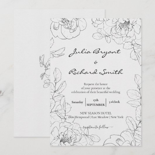 Pencil Sketch Floral | Minimale pony-weddenschap Kaart (Voorkant / Achterkant)