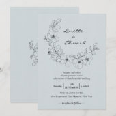 Pencil Sketch Floral Wreath | Minimale bruiloft Kaart (Voorkant / Achterkant)