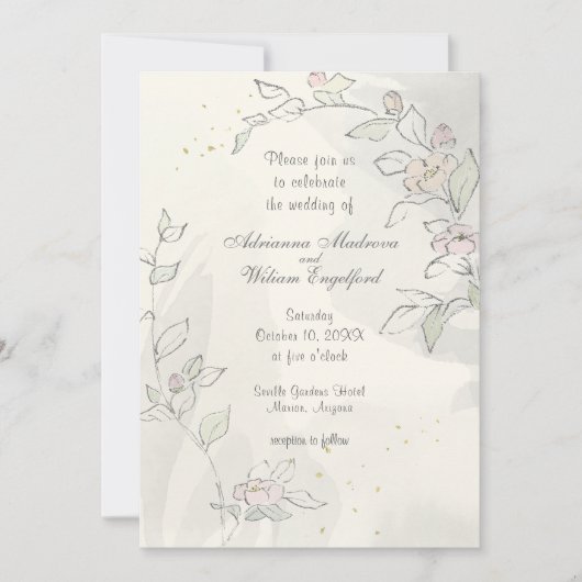 Pencil Sketch Roze Bloemen Huwelijk Kaart (Voorkant)