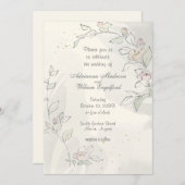 Pencil Sketch Roze Bloemen Huwelijk Kaart (Voorkant / Achterkant)