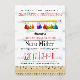 Pencil Teacher Afstuderen Invitation Kaart