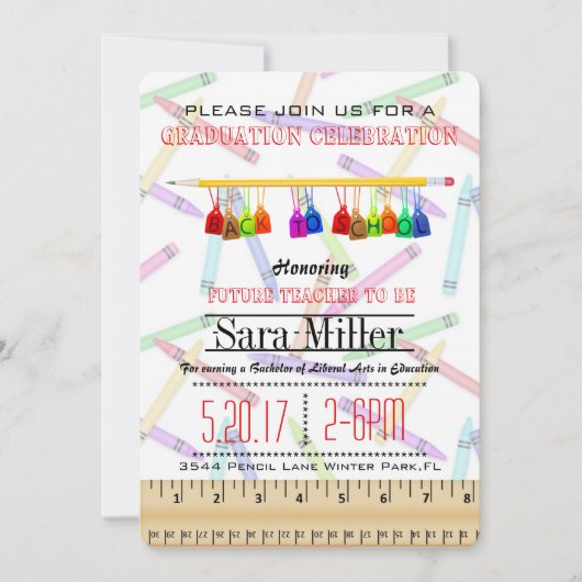 Pencil Teacher Afstuderen Invitation Kaart (Voorkant)