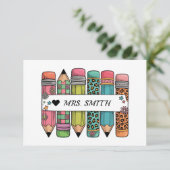 Pencil Teacher Name Thank You Card Bedankkaart (Staand voorkant)