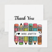 Pencil Teacher Name Thank You Card Bedankkaart (Voorkant / Achterkant)