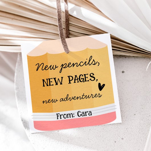 Pencil Teacher School Square Favoriet Tags Bedankjes Labels