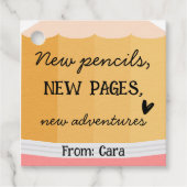 Pencil Teacher School Square Favoriet Tags Bedankjes Labels (Voorkant)