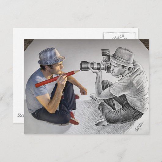Pencil Vs Camera - 3D Art - Photographer Briefkaart (Voorkant / Achterkant)