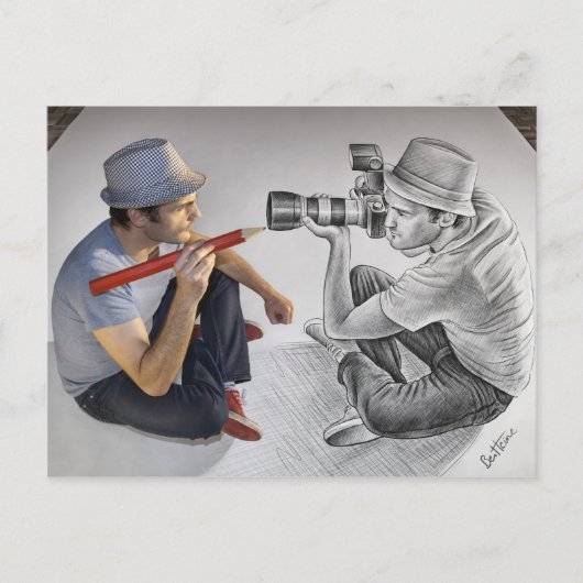 Pencil Vs Camera - 3D Art - Photographer Briefkaart (Voorkant)