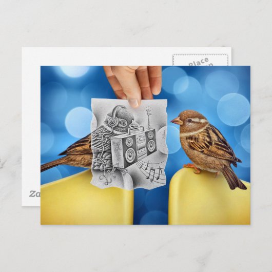 Pencil Vs Camera - Electro Bird Briefkaart (Voorkant / Achterkant)