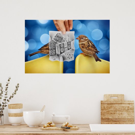 Pencil Vs Camera - Electro Bird Poster (Keuken)