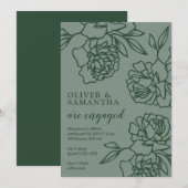 Penciled Peonies Emerald Green Engagement Party Kaart (Voorkant / Achterkant)