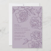 Penciled Peonies Modern Lavender Wedding Kaart (Voorkant)