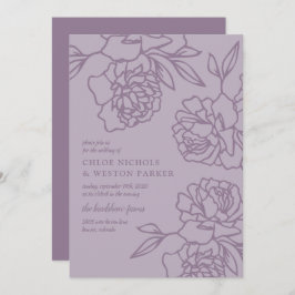 Penciled Peonies Modern Lavender Wedding Kaart