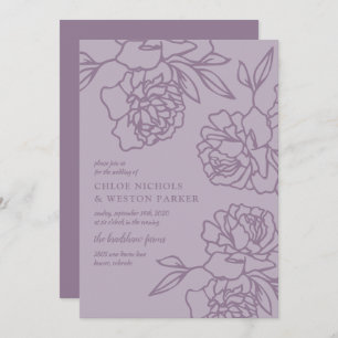 Penciled Peonies Modern Lavender Wedding Kaart