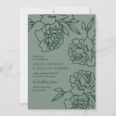 Penciled Pioenen Modern Emerald Green Wedding Kaart (Voorkant)
