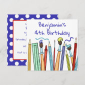 Pencils and Paintbrushes verjaardagsuitnodiging (Voorkant / Achterkant)