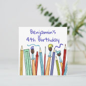 Pencils and Paintbrushes verjaardagsuitnodiging (Staand voorkant)