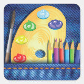Pencils en artistieke schitteraars vierkante sticker (Voorkant)