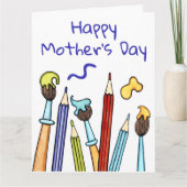 Pencils en Paintbrushes Moederdag Kaart (Voorkant)