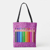 Pencils roze faux glitter tote bag (Achterkant)