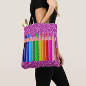Pencils roze faux glitter tote bag (Dichtbij)