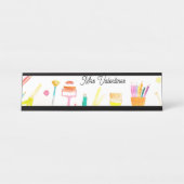 Pencils Waterverf Leraar School Leuk Modern Bureau Naambordje (Voorkant)