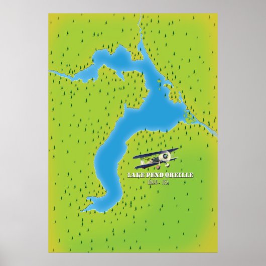 Pend Oreille meer Idaho meer kaart Poster (Voorkant)