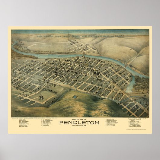 Pendleton, OF Panoramische Kaart - 1890's Poster (Voorkant)