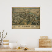 Pendleton Oregon 1890 Antiek Panoramische Kaart Poster (Keuken)