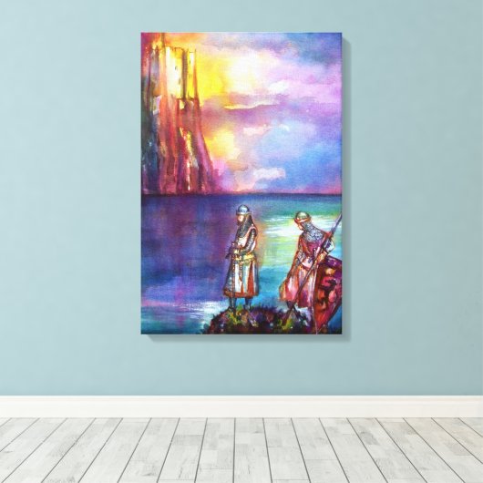 PENDRAGON Medieval Knachten, Lake Sunset, Fantasy Canvas Afdruk (Insitu (Houten vloer))