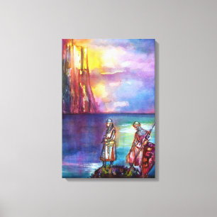 PENDRAGON Medieval Knachten, Lake Sunset, Fantasy Canvas Afdruk