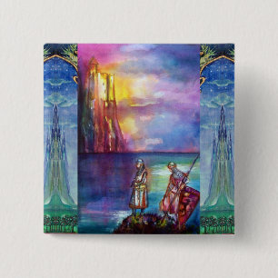 PENDRAGON Medieval Knachten, Lake Sunset, Fantasy Vierkante Button 5,1 Cm