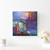 PENDRAGON Medieval Knachten, Lake Sunset, Fantasy Vierkante Klok (Huis)