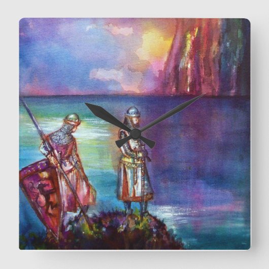 PENDRAGON Medieval Knachten, Lake Sunset, Fantasy Vierkante Klok (Voorkant)