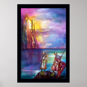 PENDRAGON Middeleeuwse Ridders,Meer Zonsondergang, Poster