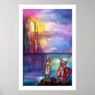 PENDRAGON Middeleeuwse Ridders,Meer Zonsondergang, Poster