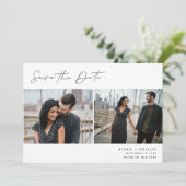 Pened Script | Modern Elegant Two Photo Save The Date (Staand voorkant)