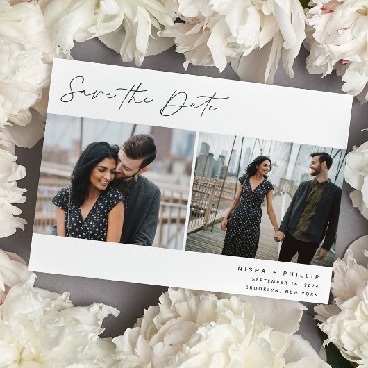 Pened Script | Modern Elegant Two Photo Save The Date