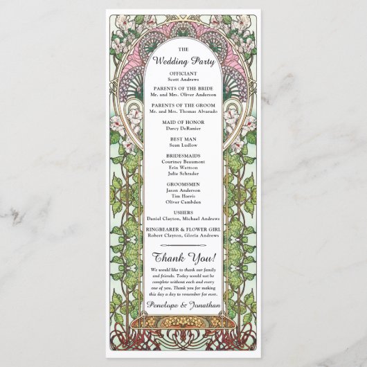 PENELOPE 01 A - Huwelijksprogramma - Art Nouveau Programmakaart (Achterkant)