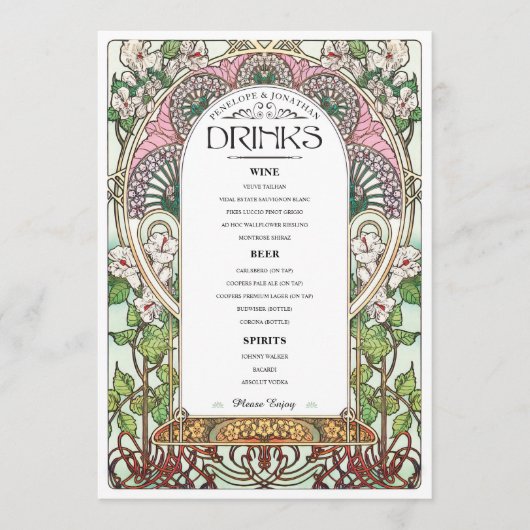 PENELOPE 01 A - Trouwdrankenmenu 2 Menu (Voorkant)